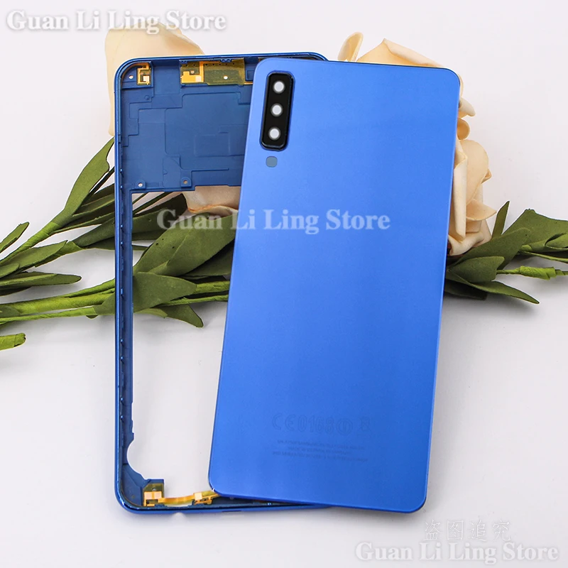 

Для Samsung Galaxy A7 2018 A750 A750F средняя рамка задняя крышка батарейного отсека стеклянная панель + Корпус для объектива камеры