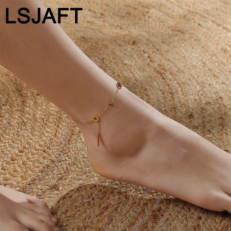 

Ins Fashion Gold Plated Multi Layered Letter Initial Couple Bracelet Adjustable Women Girls Love Anklet Jewelry Christmas Gift