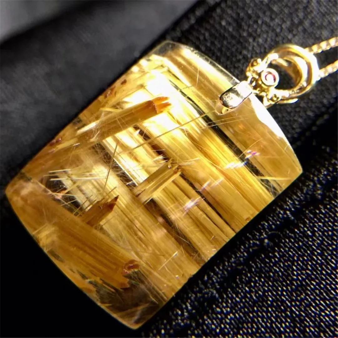 

Natural Gold Hair Rutilated Quartz Pendant Jewelry 18K Gold For Woman Man Beauty Reiki Gift Wealth Crystal 20x15x7mm Beads AAAAA