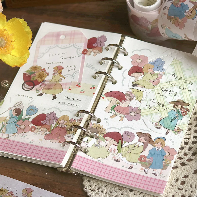 

Vintage Cartoon Washi Tape Set Paper Stickers Scrapbooking Flower Adhesive Washi Tape Stationery Hand Account Decoration Tape