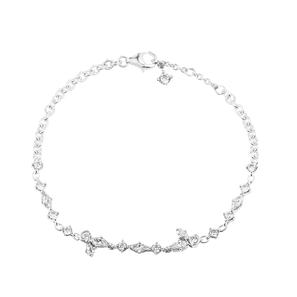 

2023 New Sparkling Herbarium Cluster Chain Bracelet 925 Sterling Silver Link Bracelets for Women Jewelry Pulseras Free Shipping