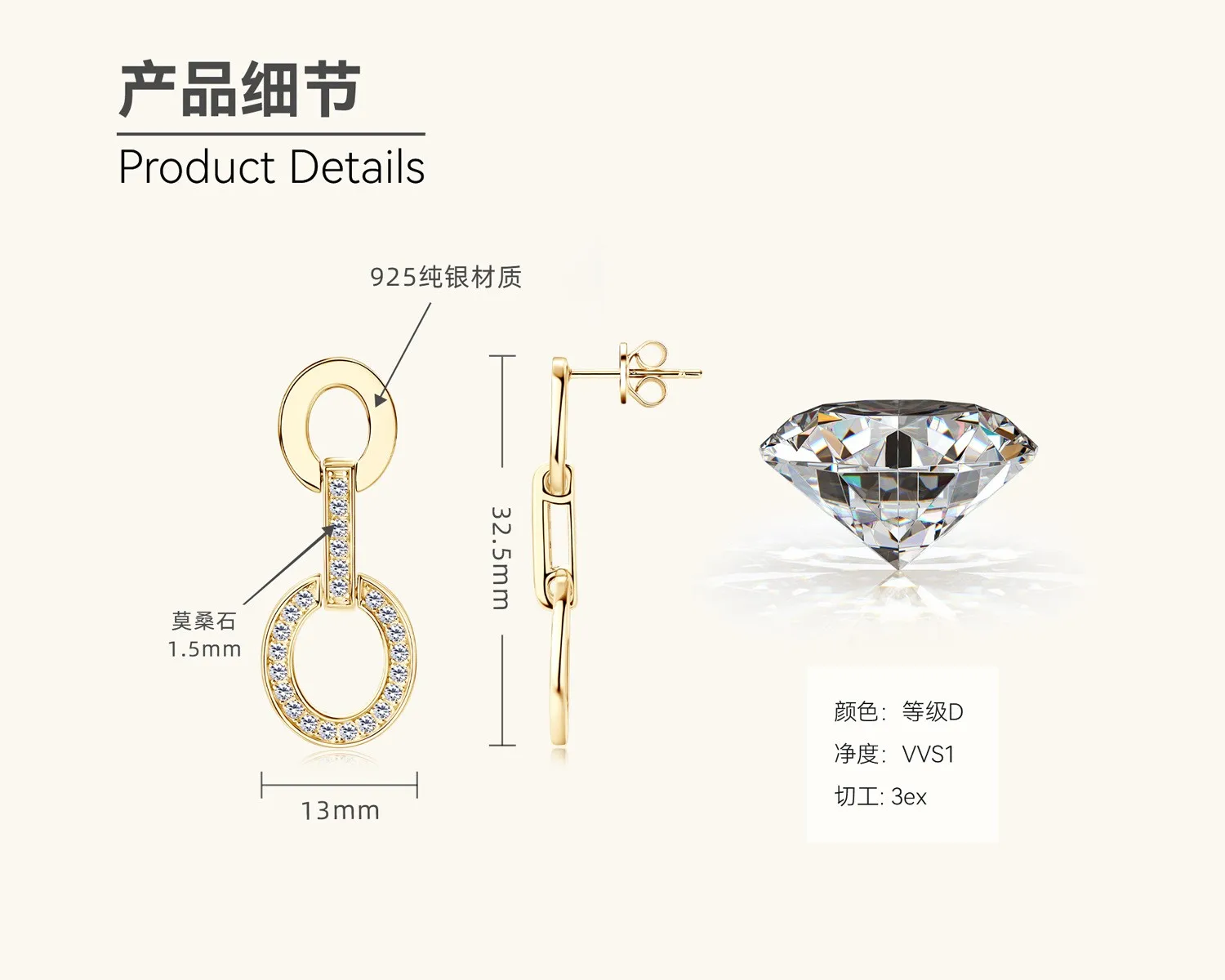 EMO-317 Lefei модные классические роскошные 0 36 карата муассанит висячие круглые