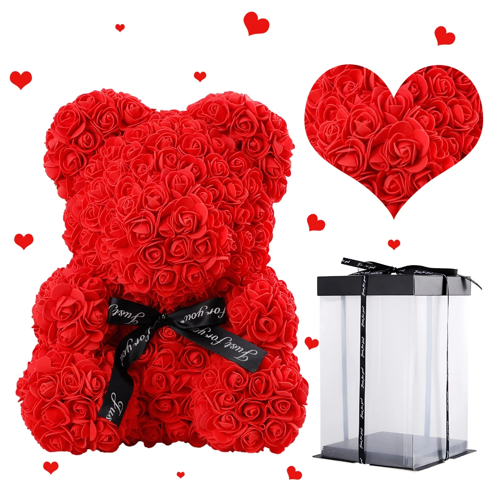 

1/2pcs 25cm Artificial Flower Rose Bear Valentine's Day Gift Wedding Decoration Foam Rose Girl Birthday Christmas Party Decorati
