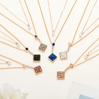 8seasons fashion necklace gold pearl geometric brown square rhinestone pendant multilayer love women necklace charms1 piece