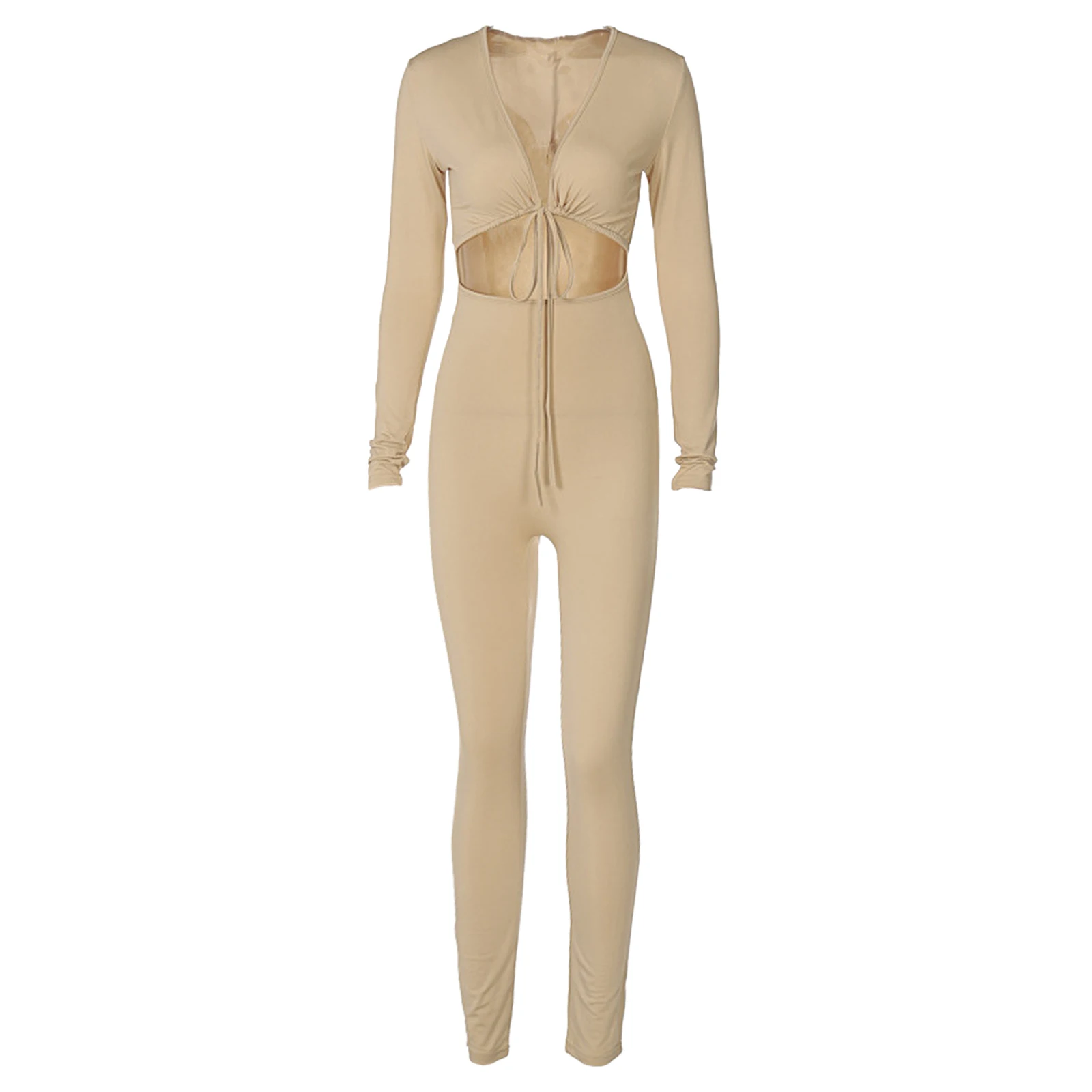 

Комбинезон женский с длинными рукавами и брюками, открытый боди с завязками спереди для фитнеса и современных танцев, повседневная одежда д...
