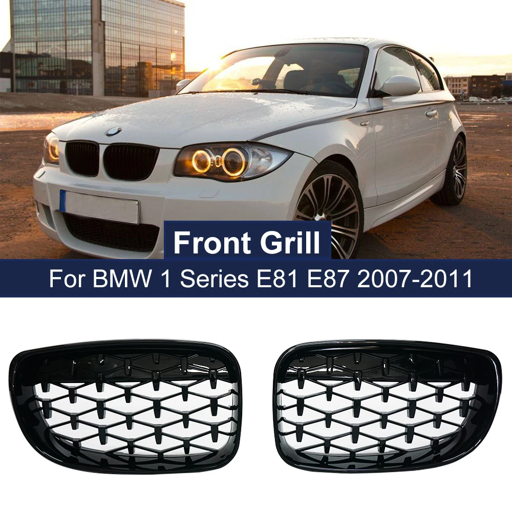 

1 Pair Car Diamond Kidney Grills For BMW 1 Series E81 E87 E82 E88 128I 130I 135I Selected 07-11 Gloss Black Front Bumper Grille