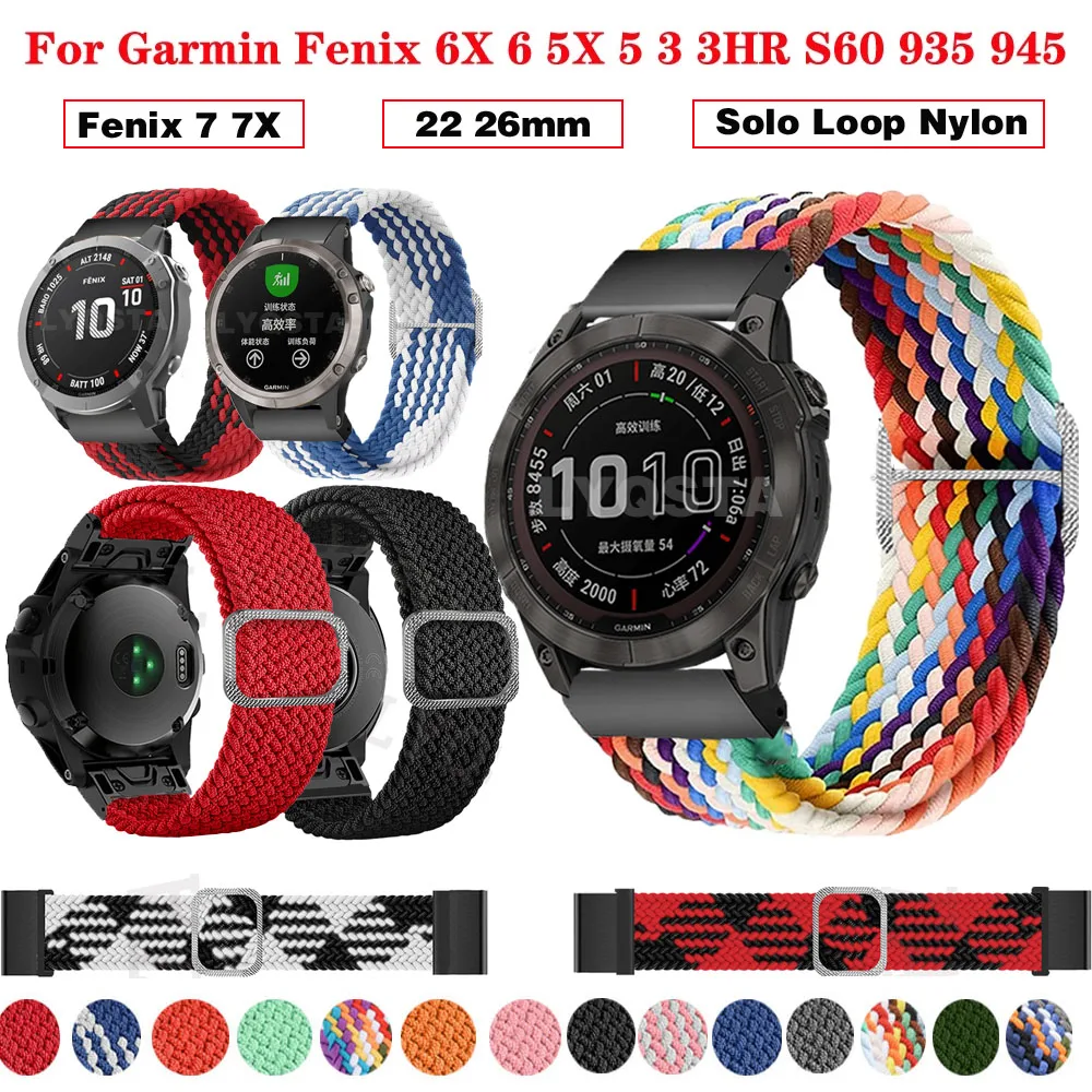 

22 26mm Nylon Strap for Garmin Fenix 6 6X Pro 7 7X 5 5X Plus 3HR Forerunner 955 935 945 D2 Bravo Quick Release Smart Watchband