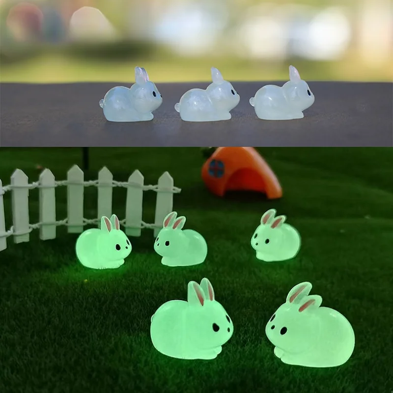

10-20pcs Mini Luminous Rabbit Figurine Miniature Resin Bunnies Ornament Glow In The Dark Micro World Accessories Kawaii Decor