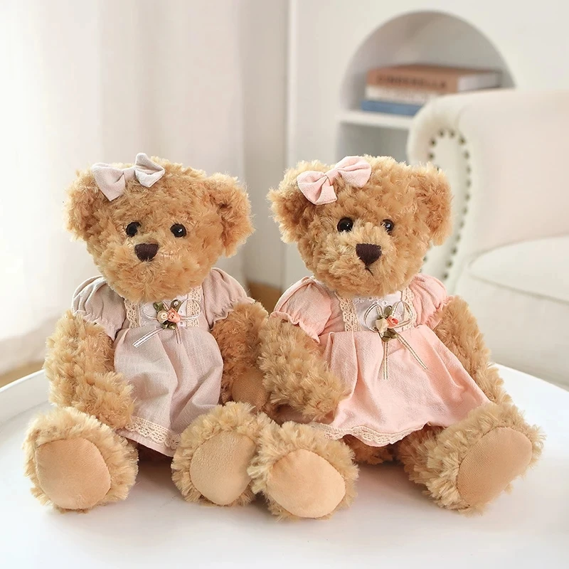 

2pcs/lot 26cm Kawaii Couple Teddy Bear Peluche Toys Kawaii Dress Bear Dolls Stuffed Soft Toy for Girls Baby Girlfriend Gifts