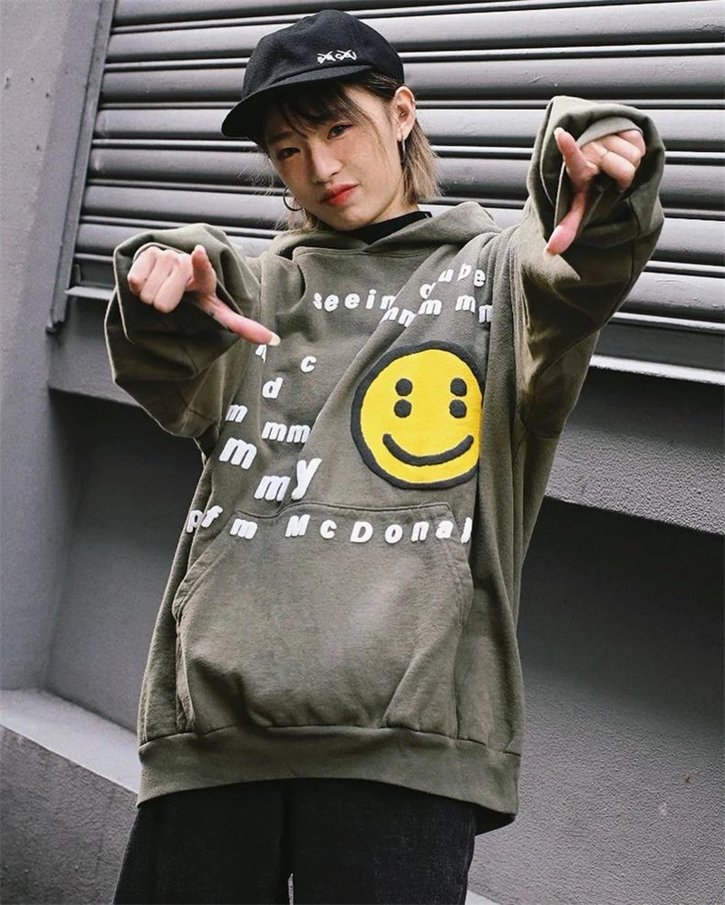 

New CPFM x Mc Co branded Foam Smiling Face Print Casual Hoodie with Plush High Street Loose Hip Hop Rock Rap Sweater Trend