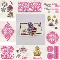 new scrapbook diary decorate embossing template diy handmade craft reusable mold heart tea florals threadwork metal cutting dies
