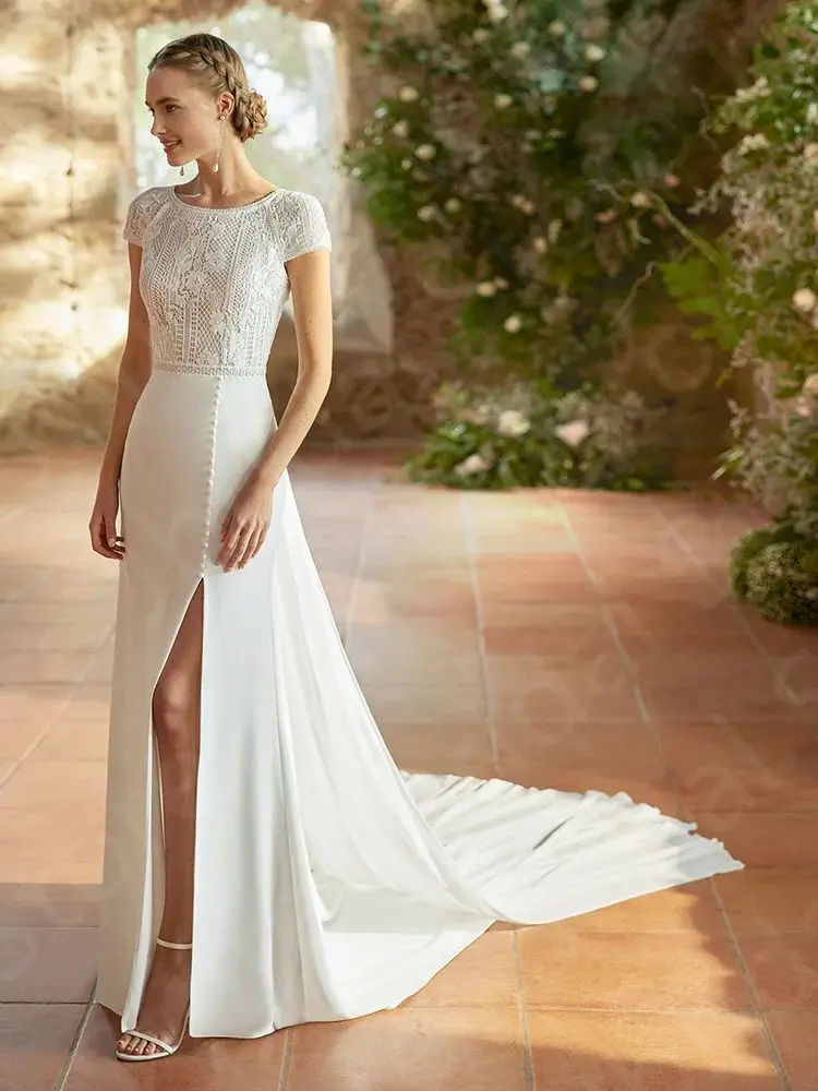 Современные кружевные свадебные платья распродажа 2024 невесты с Боковым Разрезом