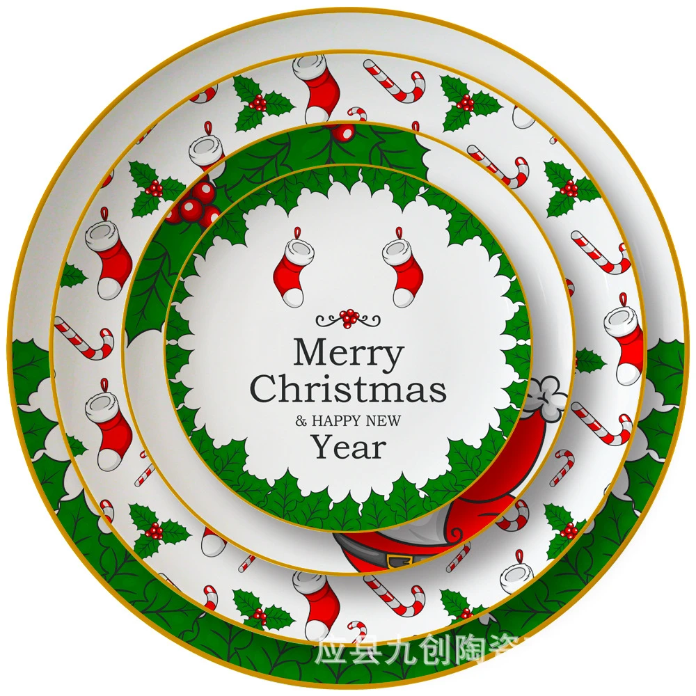 

Santa Claus plate Christmas candy plate Western food plate cutlery dinner set dishes and plates sets bone china dinner set