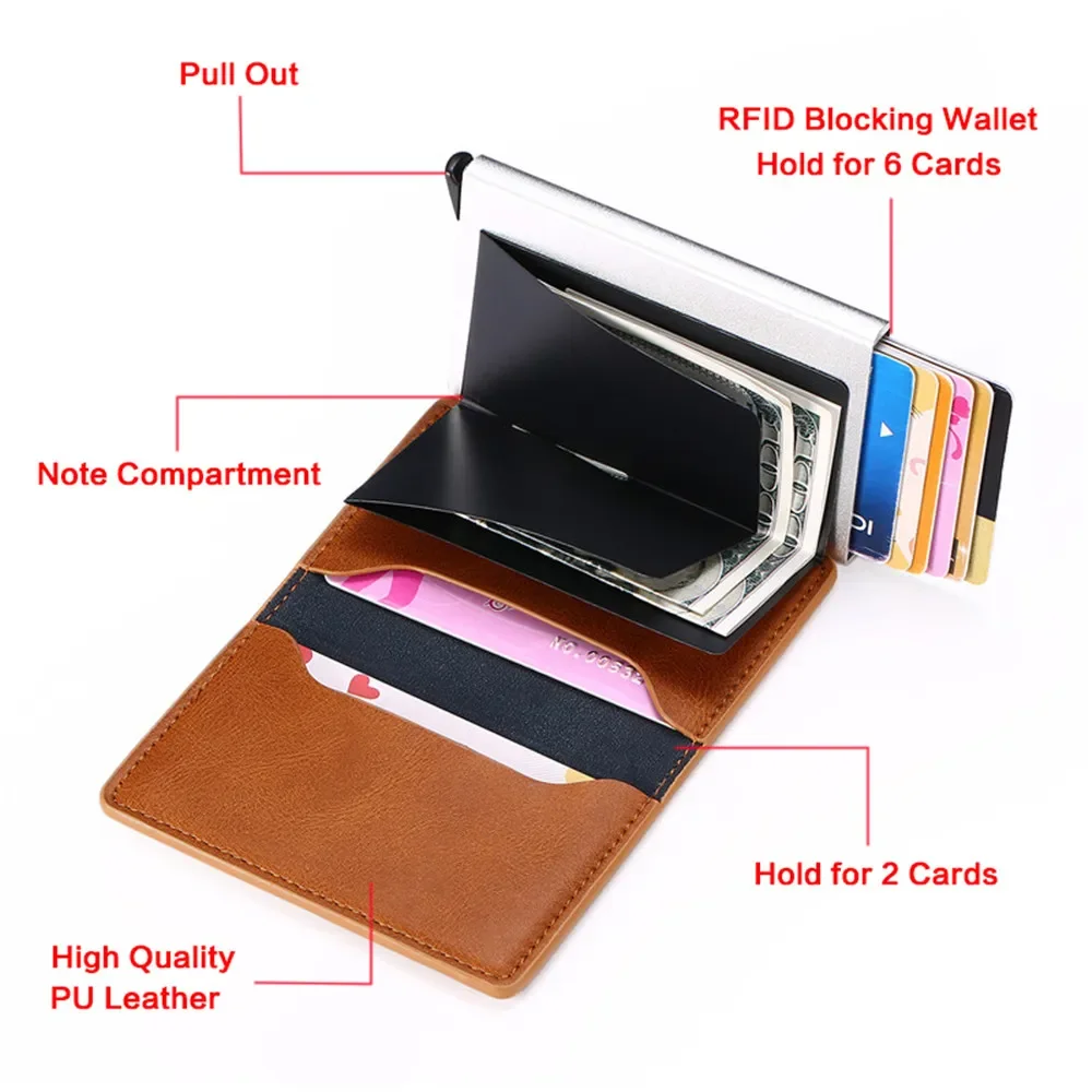 Card Holder Wallet Money Clips RFID Vintage Aluminium Cardholder Case Fashion Men Women Coin Leather Wallet