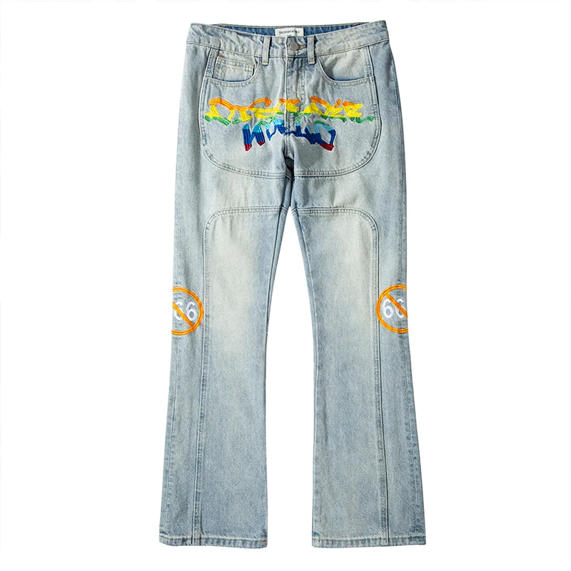 Men's Jeans American High Street Rainbow Embroidery Loose Jeans Women's Korean Fashion Jeans Hip Hop Men Clothing Y2k Pants Men