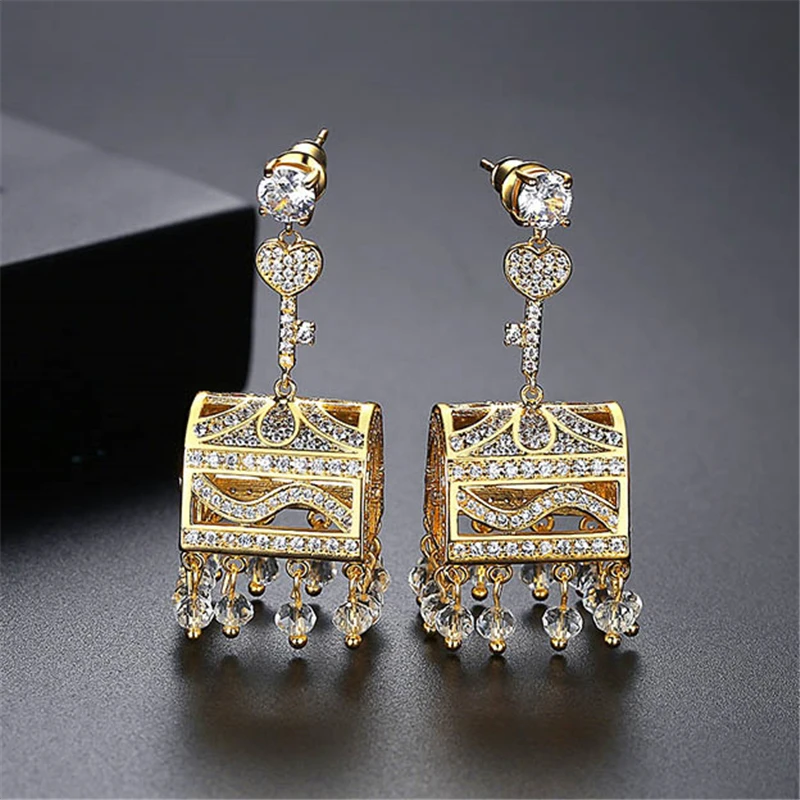 

Statement Crystal Indian Jhumka Jhumki Bollywood Vintage Ethnic Zircon Bell Beads Drop Earrings Women Wedding Party Jewelry Gift