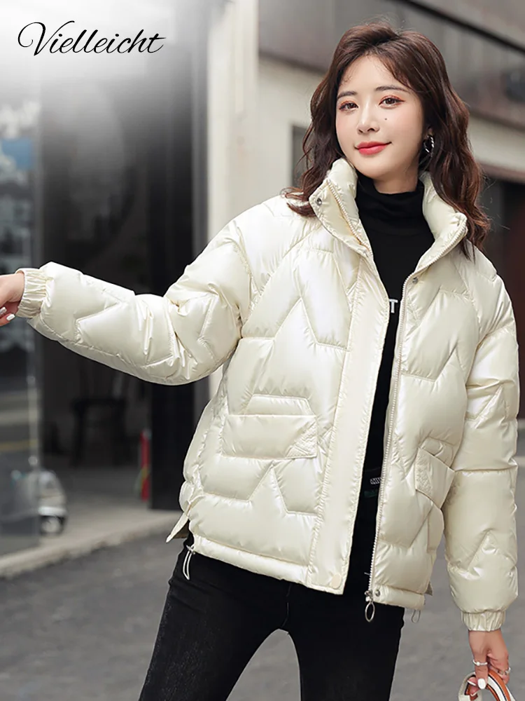 Vielleicht 2022 New Solid Black Short Style Quilted Puffer Jacket Winter Parkas For Women Loose Female Winter Coat Clothes