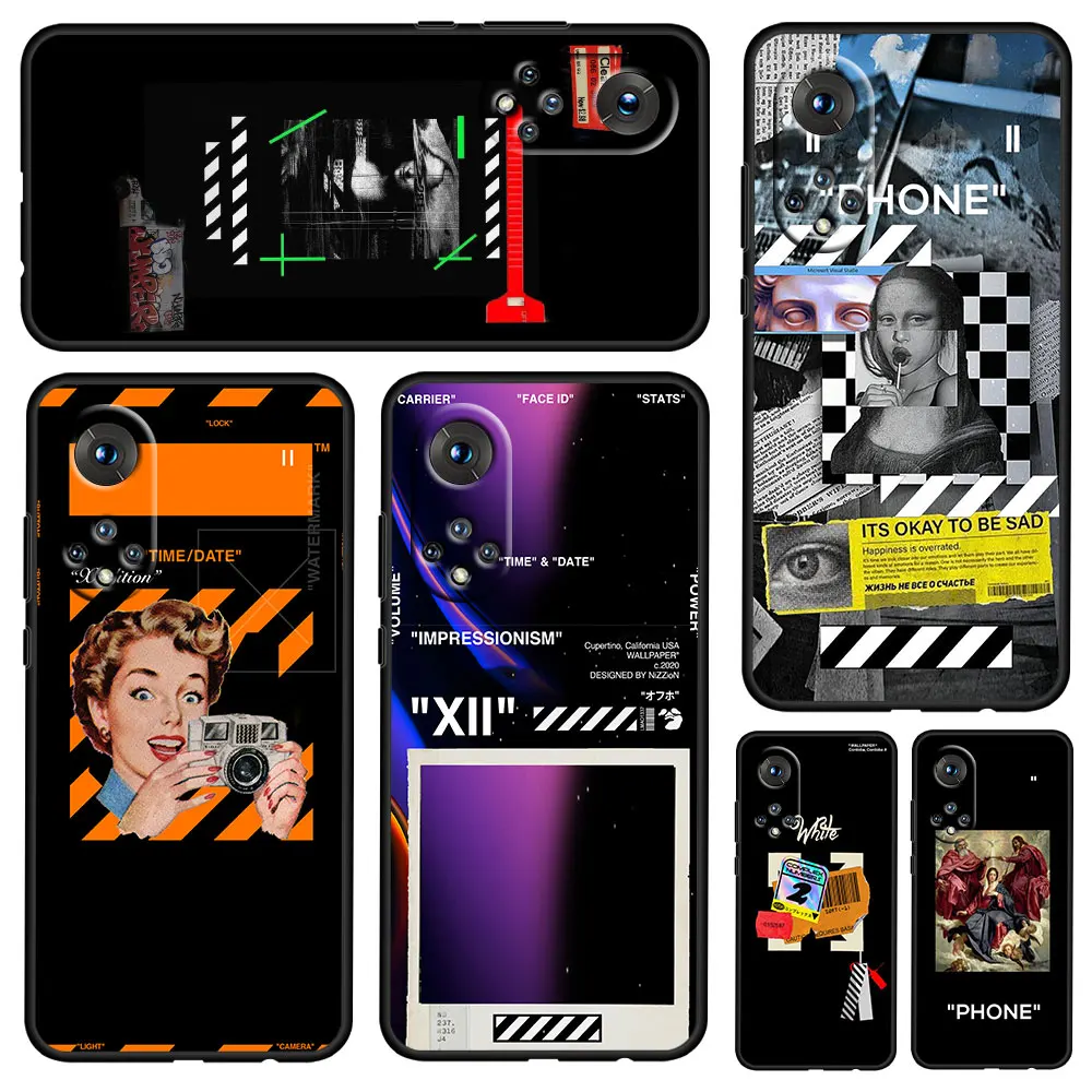 

Black white art fashion Soft Shockproof Black Phone Case For Honor 10X 10 9S 9A 9C 9X 8X 8S Max 9 Lite 8A 7C Pro Coque
