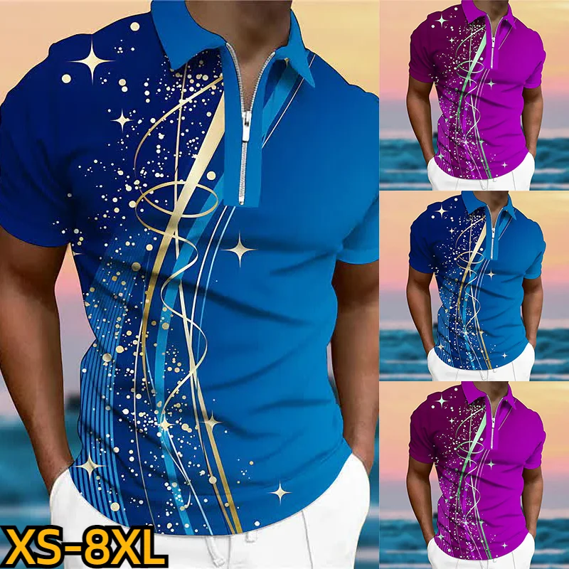 

Мужская футболка-поло с цифровым 3D-принтом, футболка в уличном стиле, Повседневная футболка на молнии с отложным воротником и короткими рукавами, лето 2023