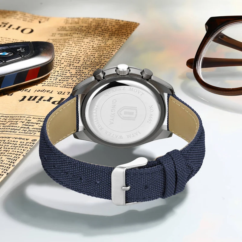 QINGXIYA мужские часы лучший бренд класса люкс хронограф кварцевые кожаные