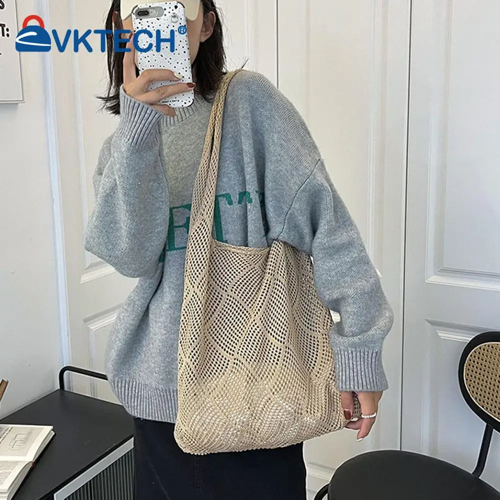 

Casual women's Simple Shoulder Bag Woven Summer and Springr Satchel Hollow Knitted Vest Large Capacity Shopping Bag Exquisite