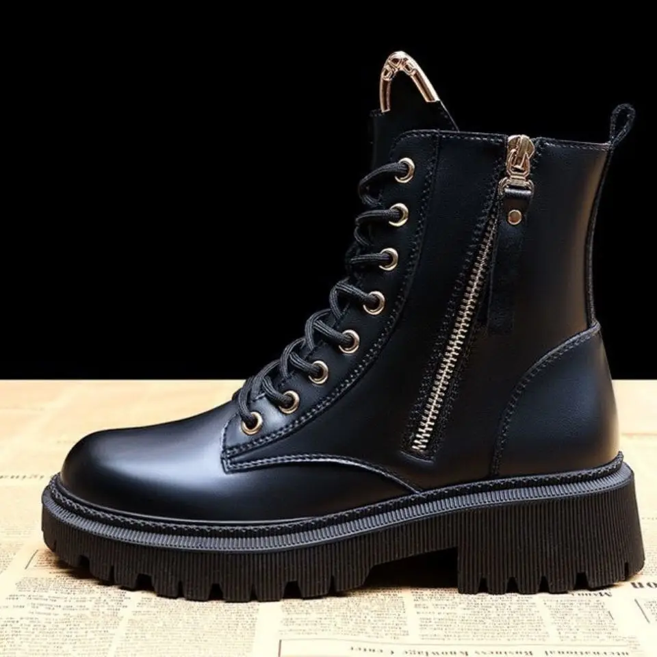 Women's Autumn Martin Boots 2021 Fashion Zipper Round Toe Cute Short Leather Woman Casual Platform Goth Shoes Motorcycle | Обувь