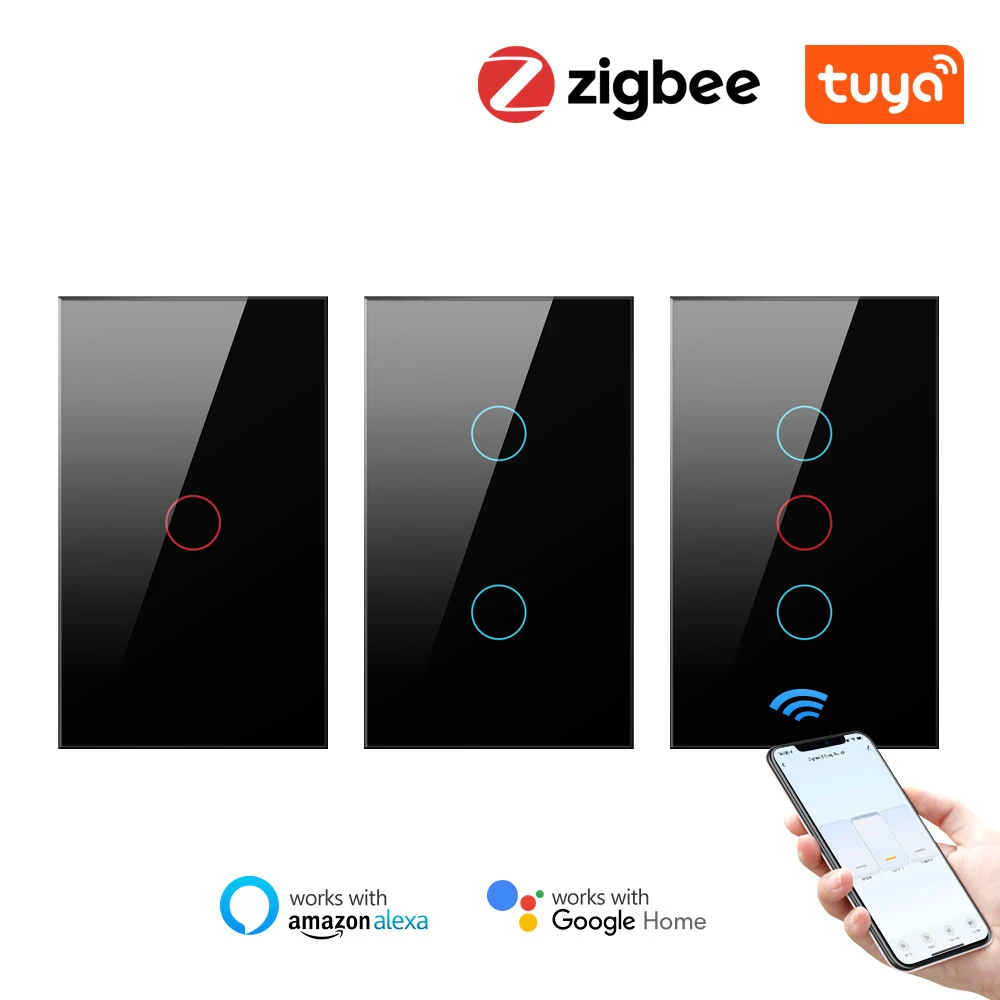 

Zigbee Tuya Smart Switch,1/2/3 Gang US LED Light Touch Switch,No Neutral Wire Required No Capacitor,Works With Alexa Google Home