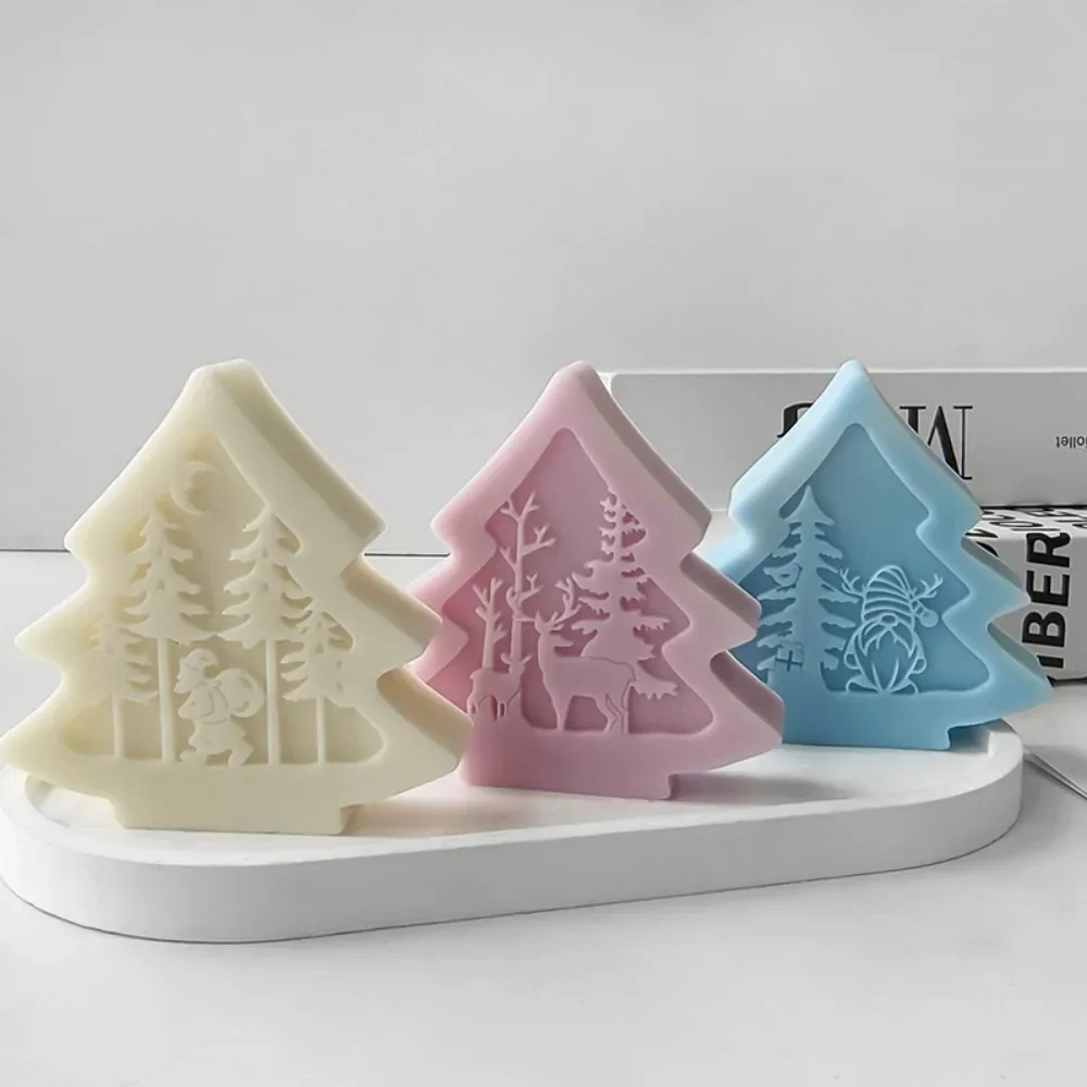 3D Christmas Tree Mold Santa Elk Aromatherapy Candle Diy Handmade Soap Ornament Silicone Molds