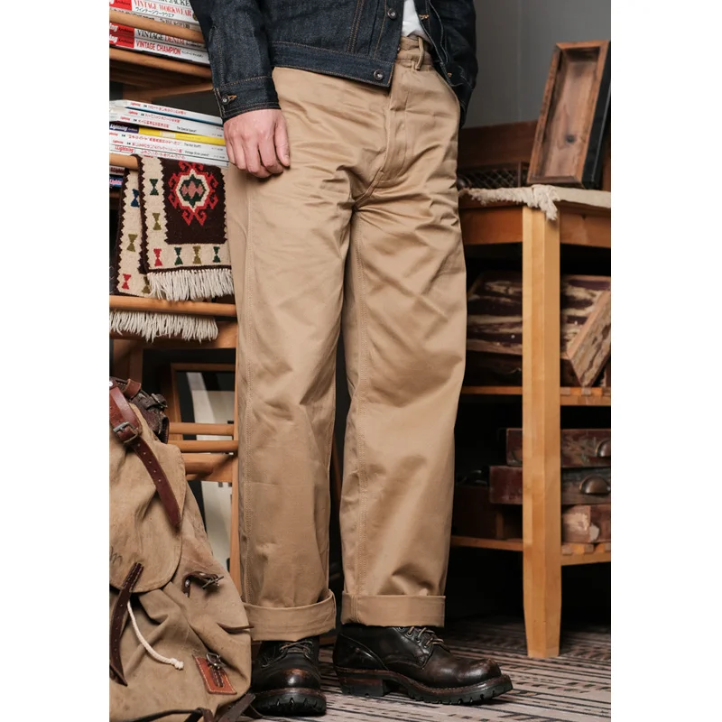 Simons Men's Vintgae Military Khaki Pants THE ESCAPE Khaki Pants High Waist Chino Amekaji Casual pants
