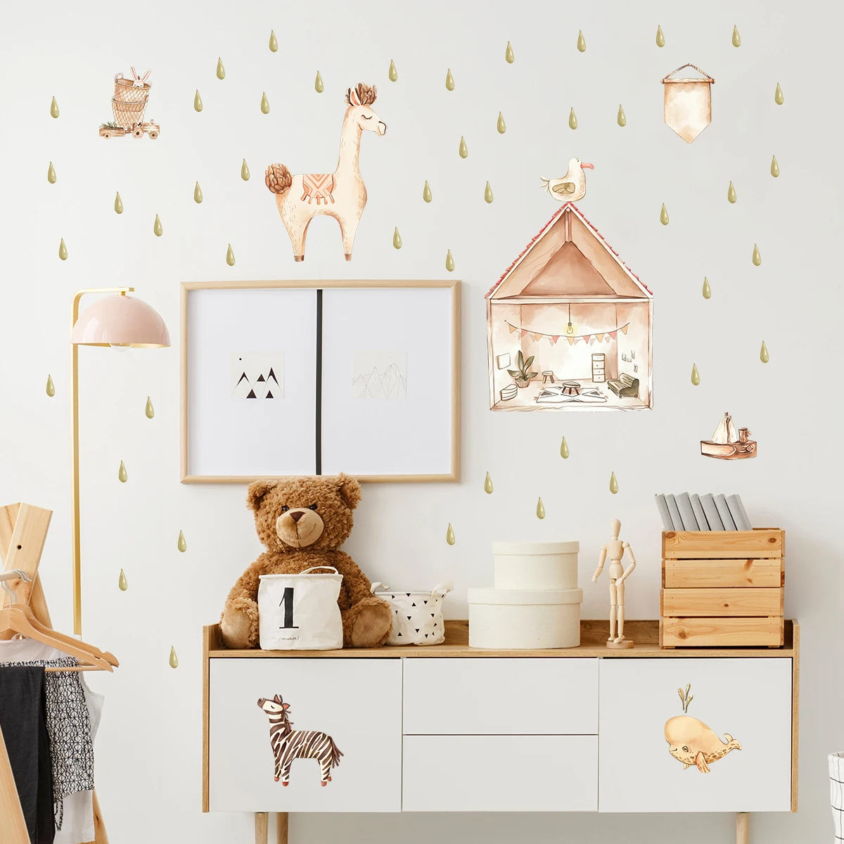 

Cartoon Animal Pony Raindrop Children's Room Background Decoration Creative Removable Wall Sticker