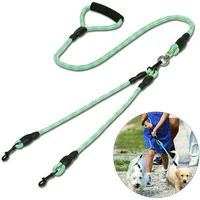 Fashion Durable Dual Dog Leash Comfortable Padded Handle Strong 360 Degree No Tangle Double Pet Walking Training Lead