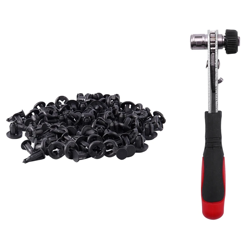 

Car 10Mm Hole Dia Plastic Rivets 50PCS With Mini Rapid Ratchet Wrench 1/4 Inch Screwdriver Rod Quick Socket Wrench