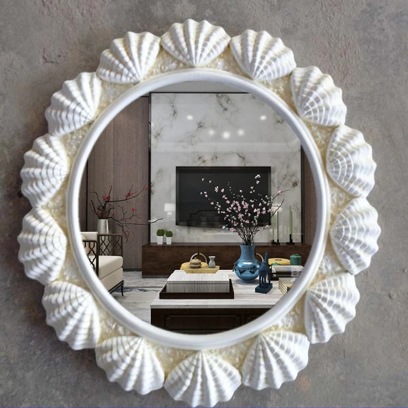 

Зеркало настенное круглое в скандинавском стиле, зеркальная рамка из эпоксидной смолы, с противотуманным покрытием, с белым корпусом, украш...