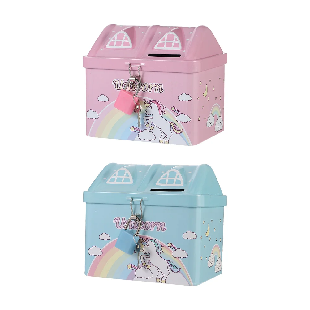 

2 Pcs Tinplate Coin Bank Desktop Toys Kids Money Bank Girl Piggy Banks Kids Unicorn Money Bank Storage Box Animal Saving Box