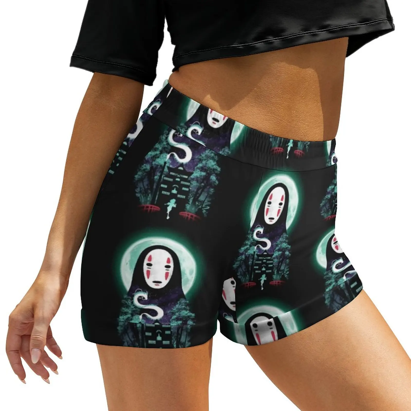 

Spirited Away Shorts Woman No Face Japanese Anime Street Fashion Print Shorts Elastic Waist Oversize Short Pants Kawaii Bottoms