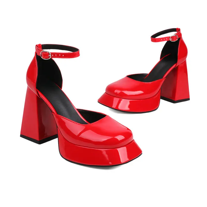 Туфли женские из лакированной искусственной кожи ярко-розовые красные