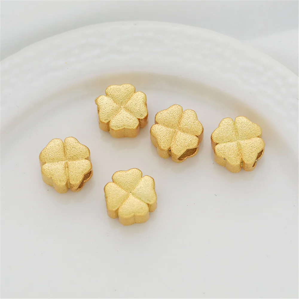 

18k matte gold copper covered gold frosted clover through hole antique gold diy rope chain spacer beads pendant accessories