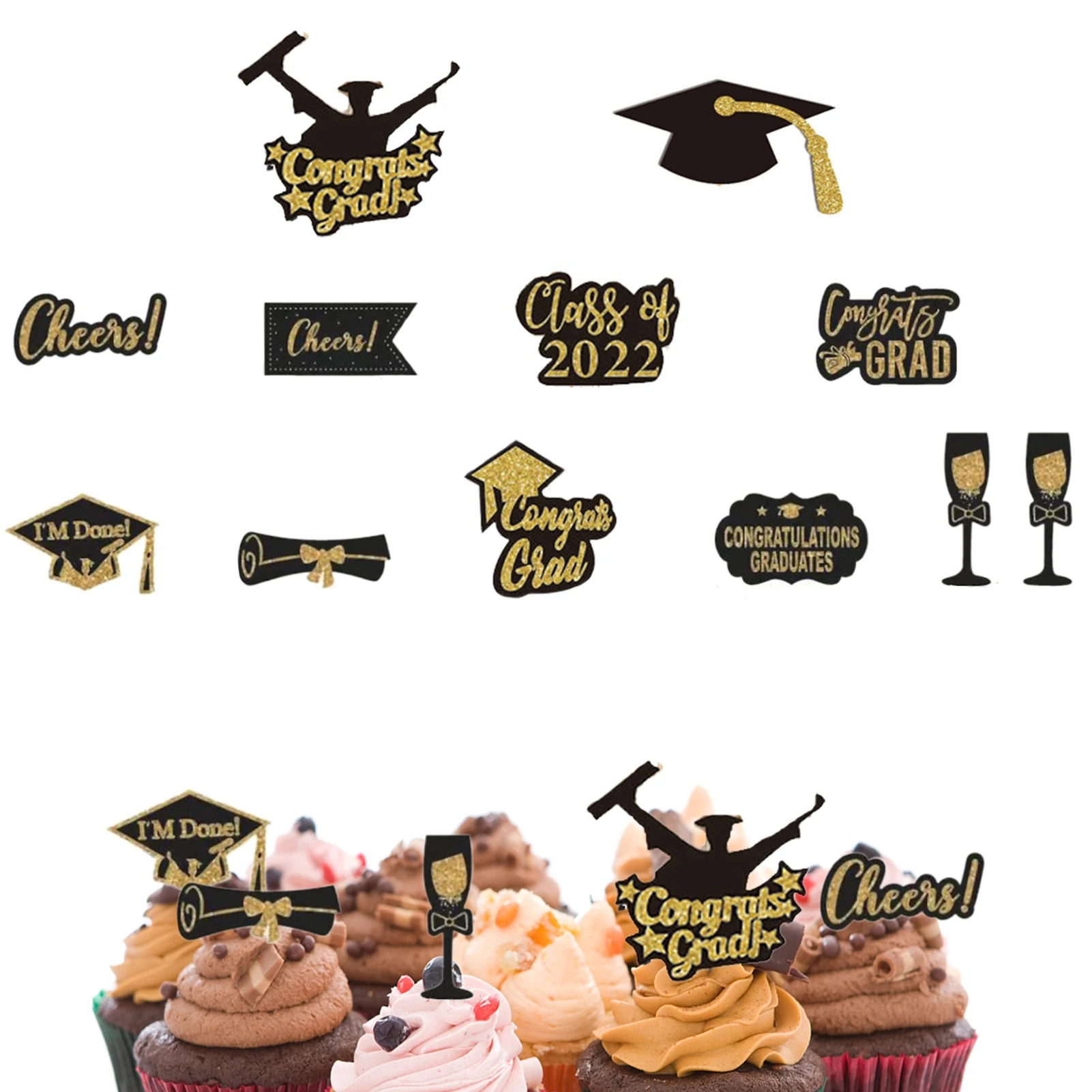 

2022 Graduation Cupcake Toppers 12 PCS Cake Picks Graduation Themed Mini Cake Decorations Diploma 2022 Grad Cap Set For Class Of