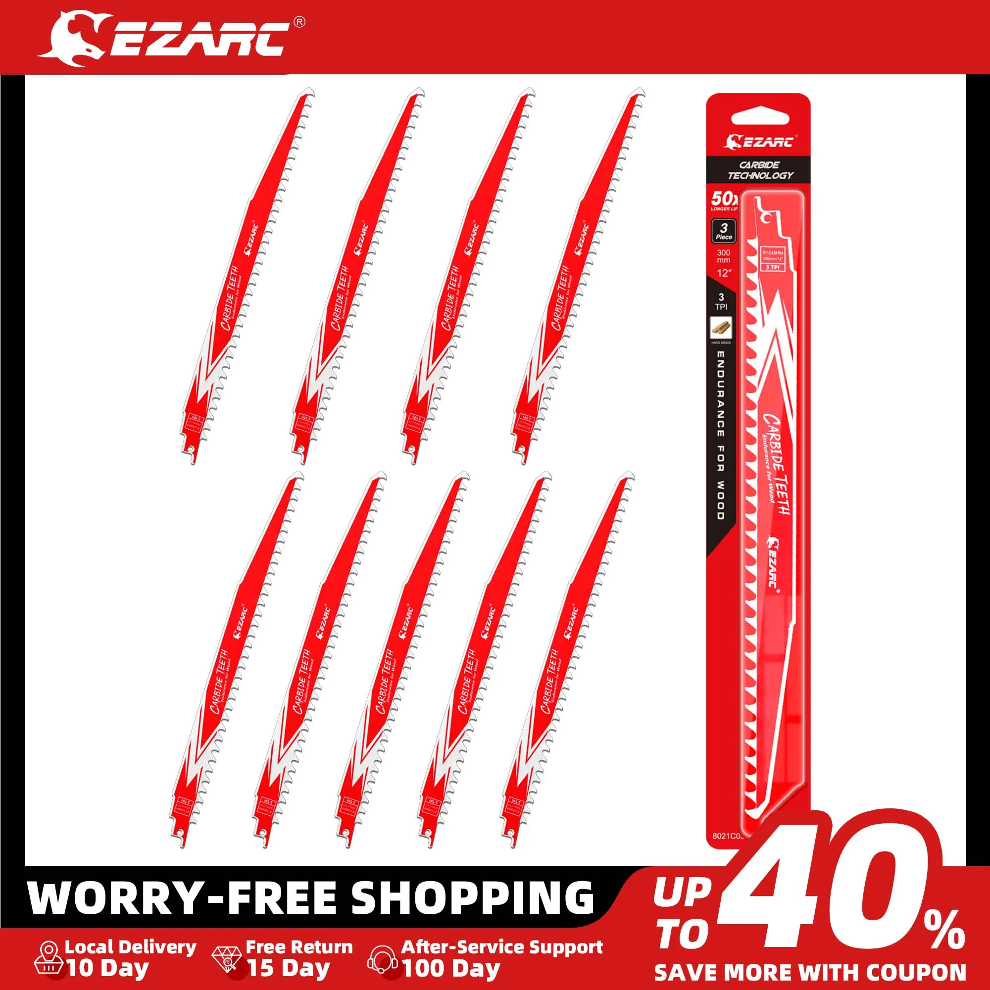 Твердосплавное лезвие для сабельной пилы EZARC 300 мм (12 дюймов) R1243HM выносливость для твердой древесины 3TPI, 3/6/9 шт.