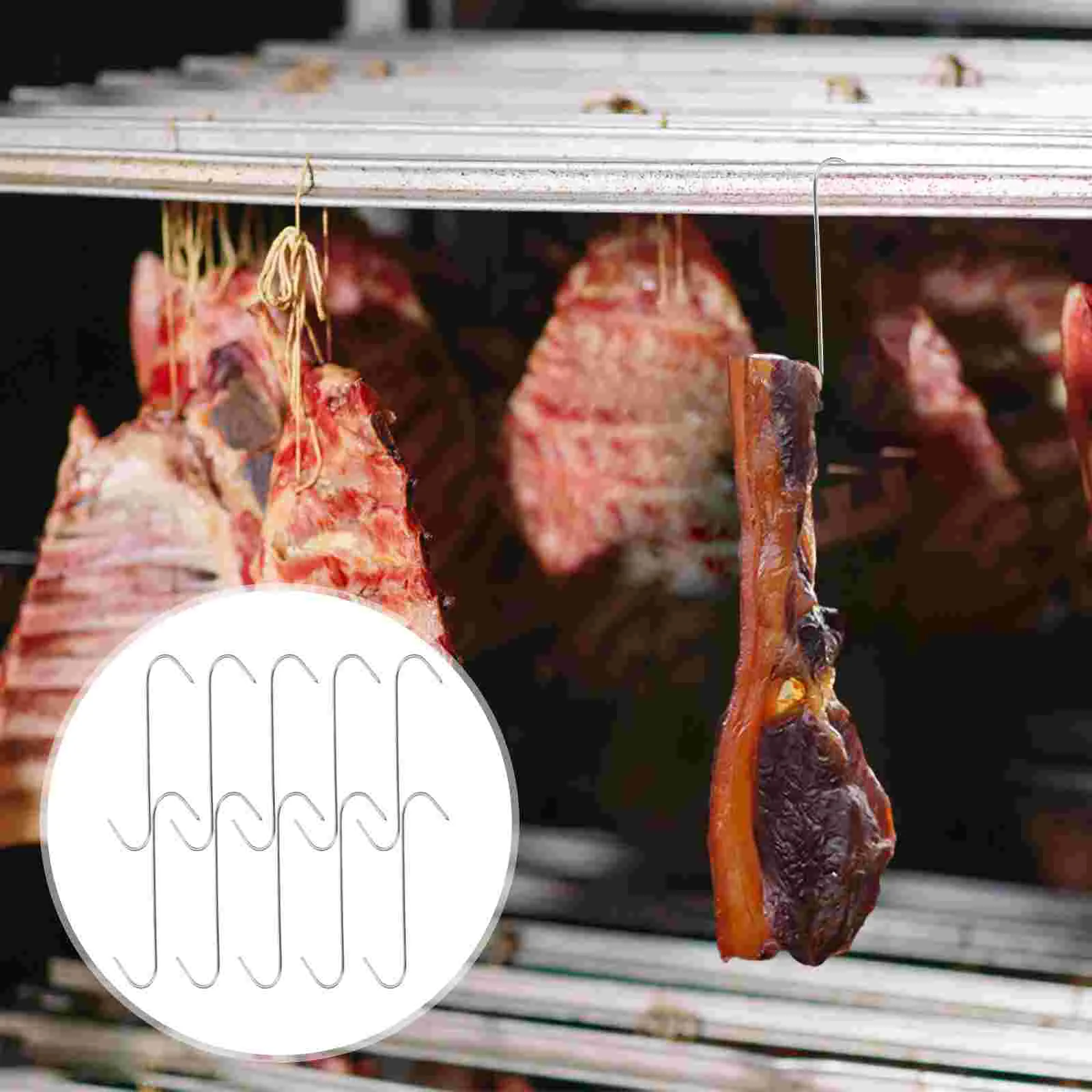 

10pcs Stainless Steel Meat Hooks S-Shaped Hooks Kitchen Gadgets Sausage Hangers