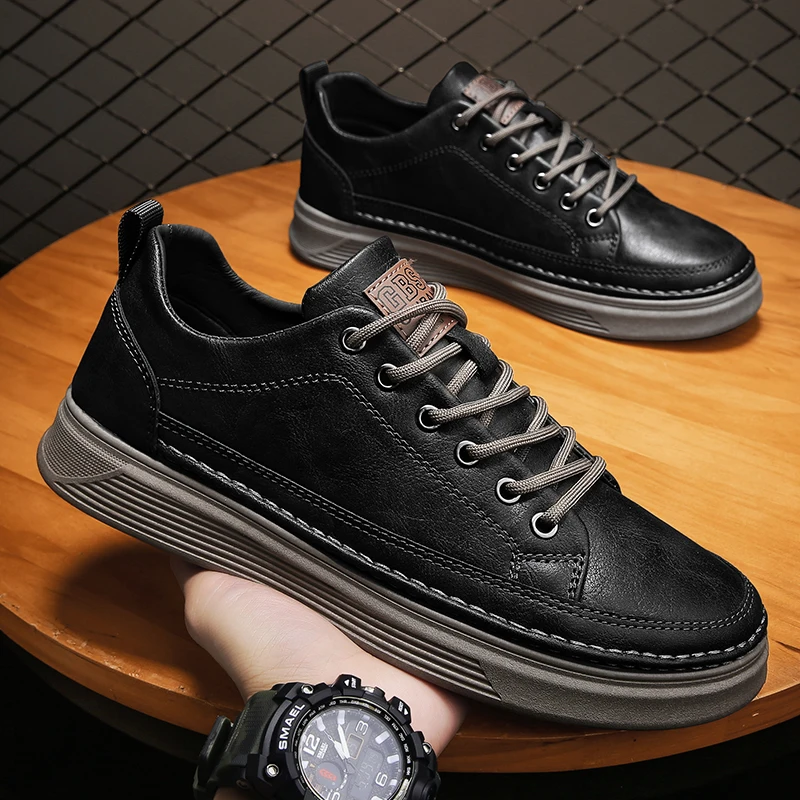 

Autumn New Mens Casual Shoes Fashion Solid Color Shoes Soft Sole Non-slip Shoes Wear-resistant Lightweight Shoes Outdoor Leather