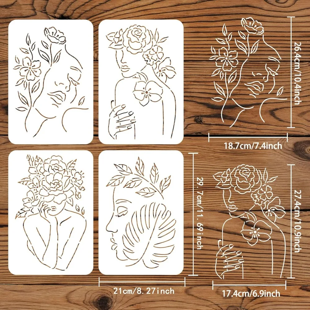 4 шт. женский трафарет для лица 11 7x8 3 дюйма рисования цветочный пластиковые