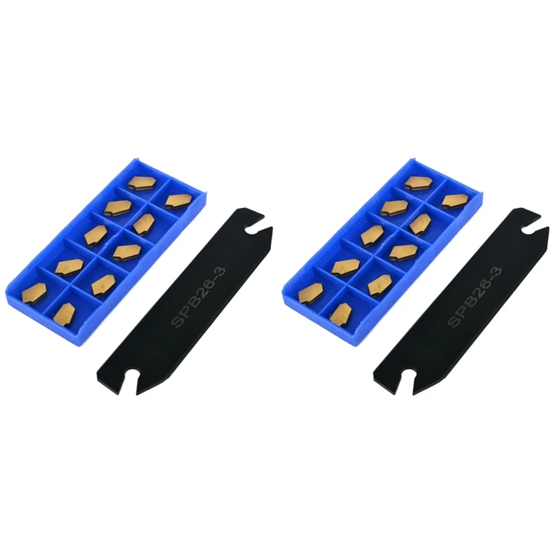 

2X Spb26-3 Parting Grooving Cut-Off Blade Tool Holder 26Mm + 20Pcs Gtn-3 Sp300 Gold Cutter Inserts Turning Tools