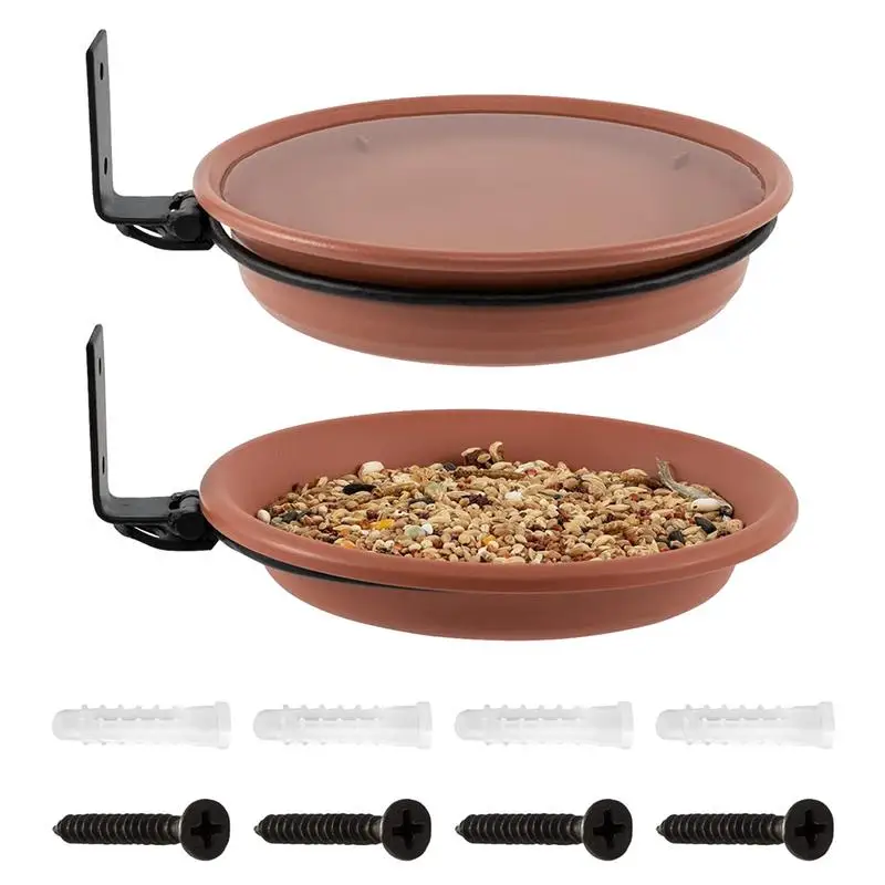 Bath Bowl Wall Hanging Iron Ring For Outdoor Wall Tree Deck Or Stakes Two Bird Tray Feeder Supplies