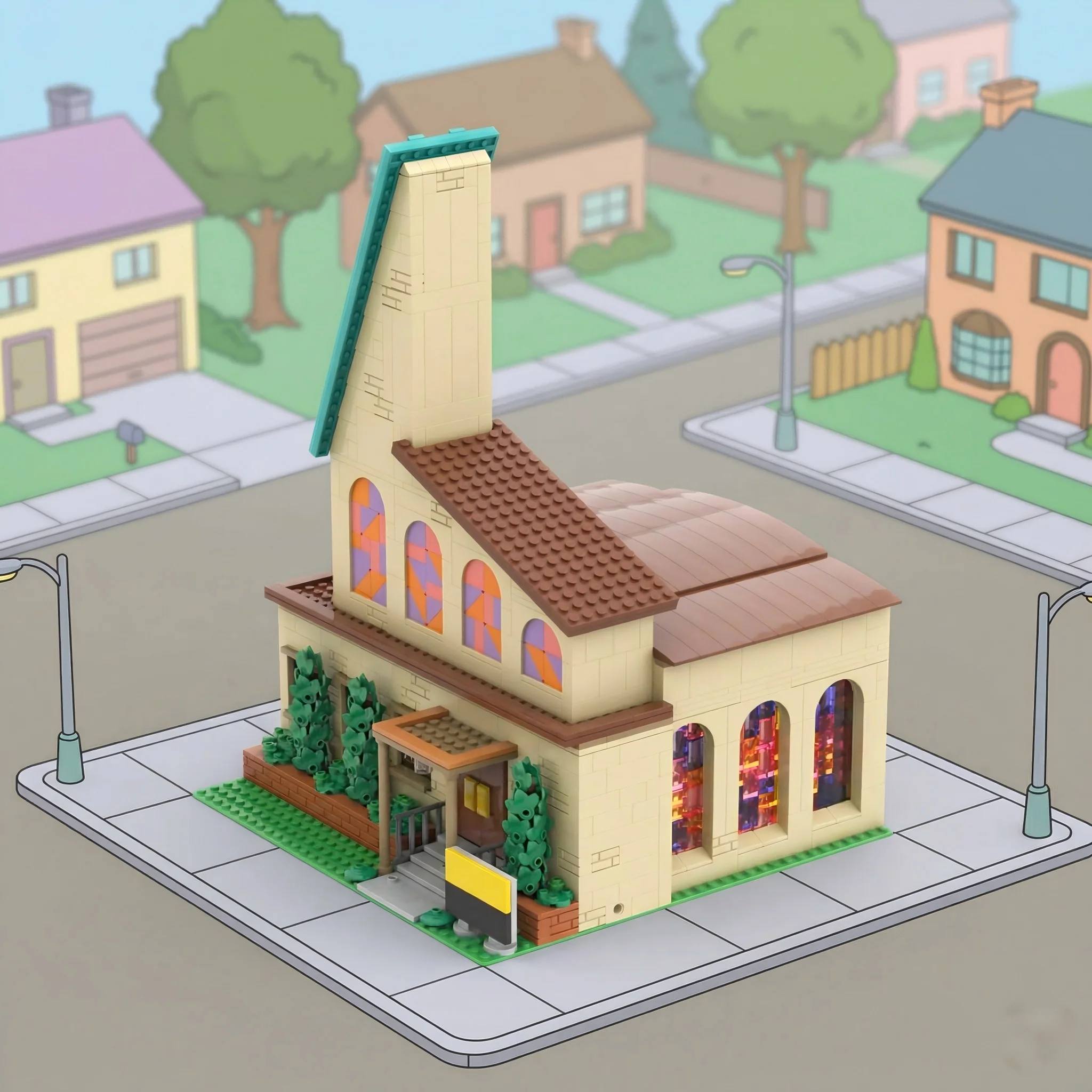 Фото MOC Simpsoned Вид На Улицу Города Спрингфилд Конструктор Модульная Архитектура Диорама Игрушки Для Взрослых Набор Для Сборки Уникальный Коллекционный Подарок Для Любителей Строительных Блоков №4