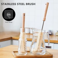 long handle bottle cleaning brush kitchen cleaning tool for drink wineglass bottle glass cup scrubber wooden brush cleaner