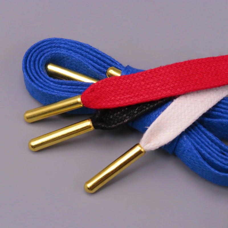 With Golden Metal Tips 8MM Waxed Shoelaces 100% Cotton Black White Red Blue Laces Unisex For Sneaker Canvas Cordones