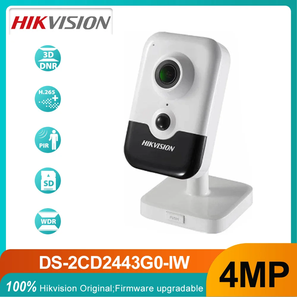 

Hikvision DS-2CD2443G0-IW 4MP WiFi IP Camera PoE IR Fixed Cube Wireless IP Camera Built-in Mic and Speaker H.265+ 2.8mm