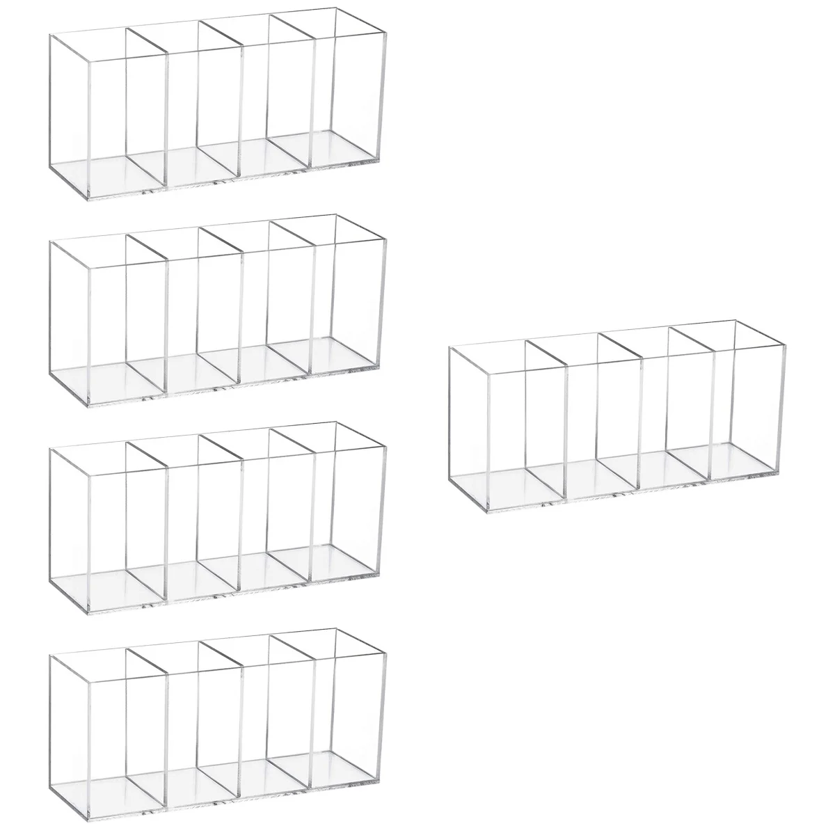 

5 Count Desk Acrylic Pen Organizer Makeup Container Desktop Containers Holder Brush Stationery 4 Compartments