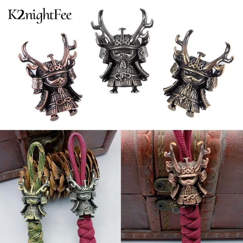 Japanese Pirate Antlers Samurai Doll Paracord Bead Knife Lanyard Brass Charms EDC DIY Bracelet Accessories For Keychain Pendants